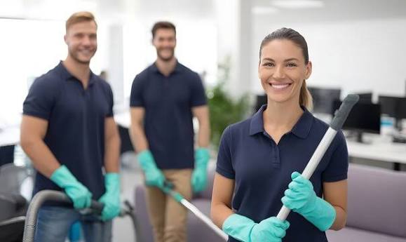 Cleaning professionals at work